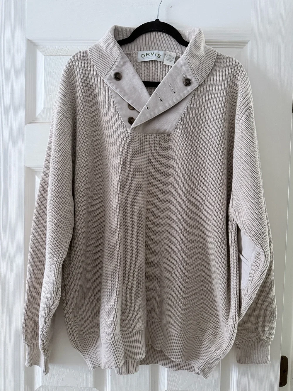 NWOT Orvis Men’s XL 100% Cotton Knit Sweater Pullover Button Collar Oatmeal